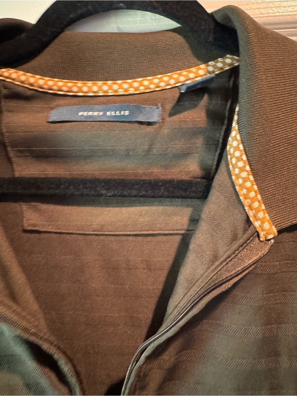 Perry Ellis Olive Brown Quarter Zip Long Sleeve Shirt